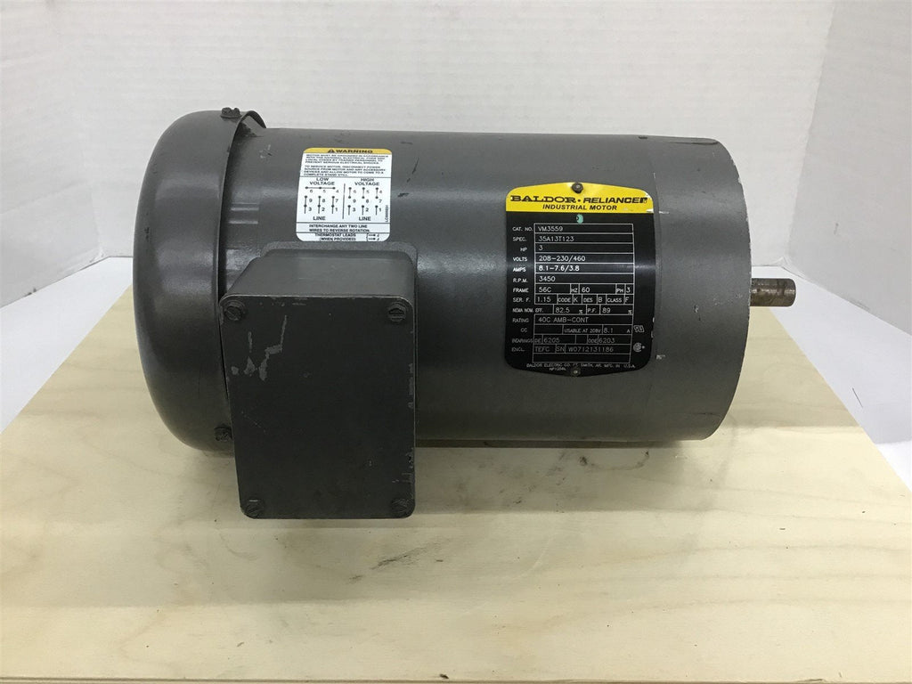 Baldor Reliance VM3559 AC Motor 3HP 208-230/460V 3450RPM 4P 56C FR 3PH 60Hz TEFC