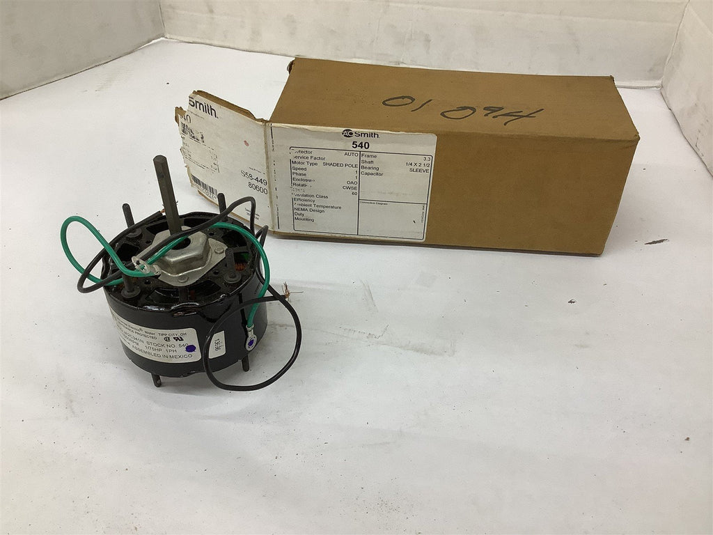 AO Smith JA2C341N Motor Stock #540 115V 60HZ .60AMP 1550RPM 1/7HP 1PH
