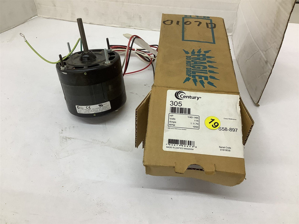 Century CA3G080N Motor Stock # 305 15V 60HZ 1.1AMP 1050RPM 1PH 1/40HP