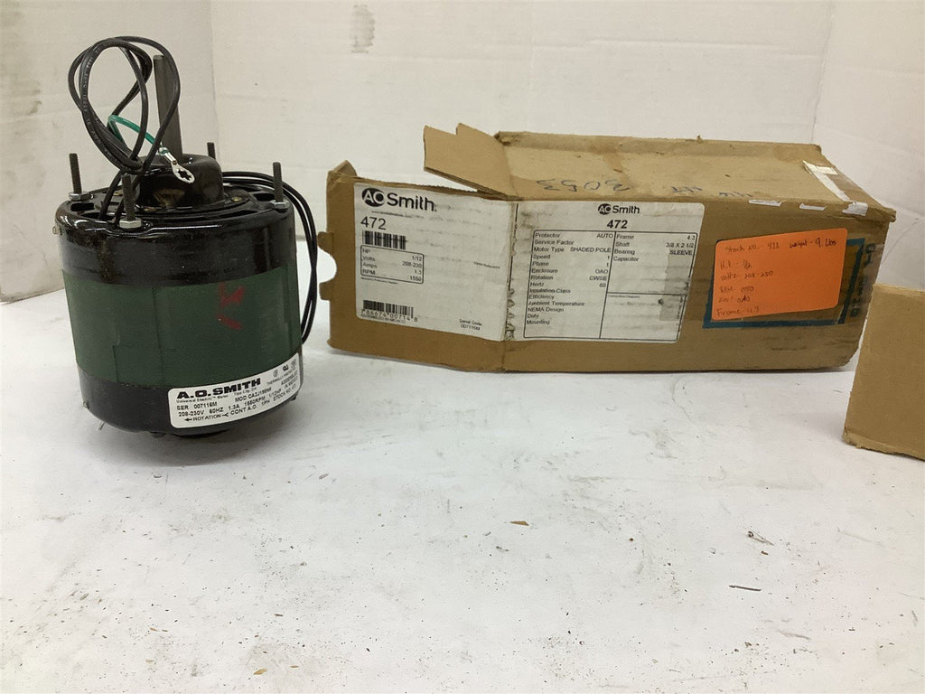 AO Smith CA2J198N Motor # 472 208-230V 60HZ 1.3AMP 1550RPM 1/12HP 1Ph