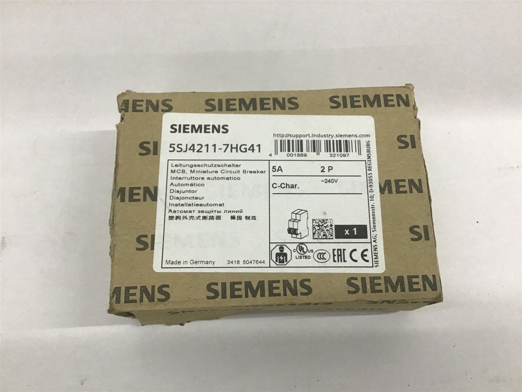 Siemens 5SJ4211-7HG41 Circuit Breaker 5A 2P