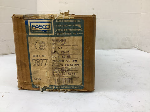 Fasco D877 AC Motor 1/4 HP 277V 1000-870-770 RPM 60Hz Open