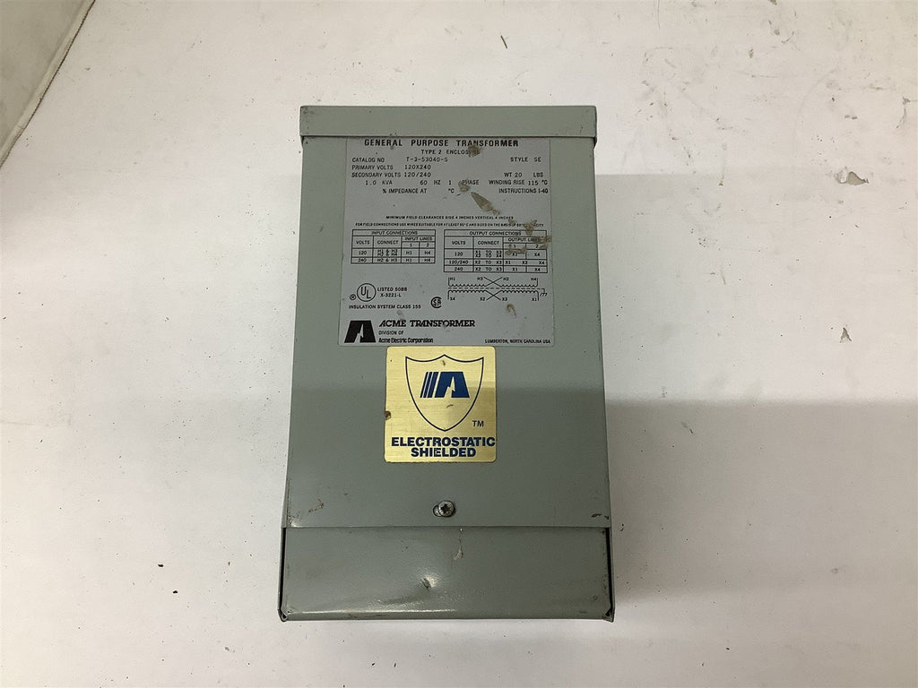 Acme T-3-53040-S 1 KVA Single Phase Transformer 120x240 Pri, 120/240 Sec