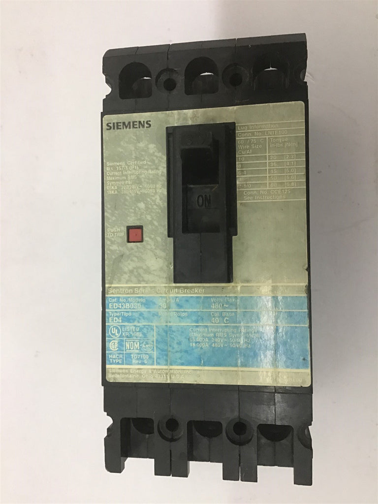 Siemens ED43B030 Molded Case Circuit Breaker 3P 480 V 30 A