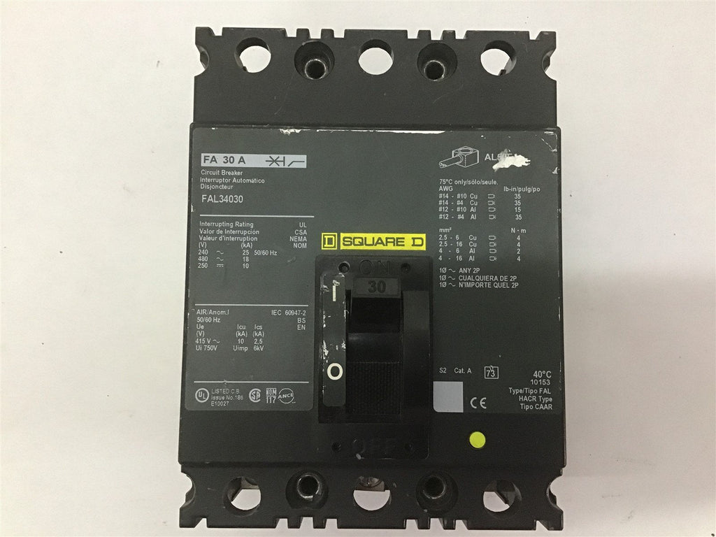 Square D FAL34030 Circuit Breaker 30 Amp 480 VAC 50/60 HZ