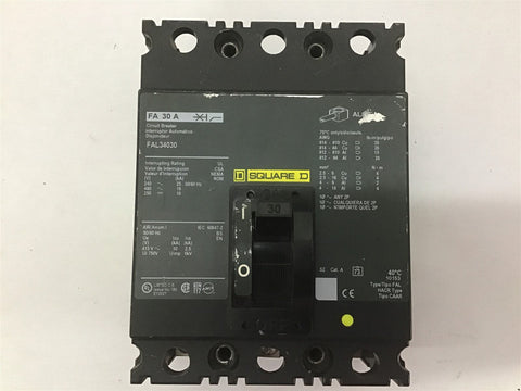 Square D FAL34030 Circuit Breaker 30 Amp 480 VAC 50/60 HZ