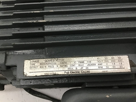 Fuji Electric MGA42A004S030G Ratio 1:30 FR 71M 400W 4P 60HZ 220V 60RPM 3Ph