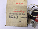 Humphrey 1/16" Single Sol 4 Way 062-4E1 Air Valves 120 50/60HZ 8.2Watts 125PSI