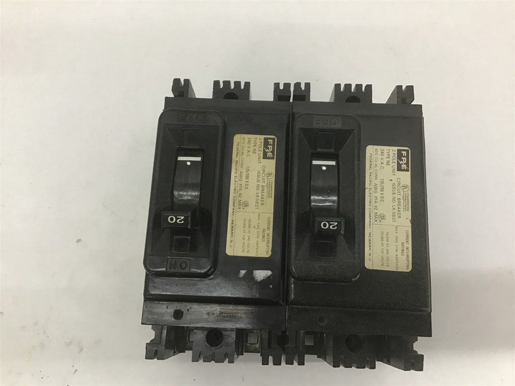 Federal Pacific Electric LK-5821 Circuit Beaker 2 Pole Lot Of 2