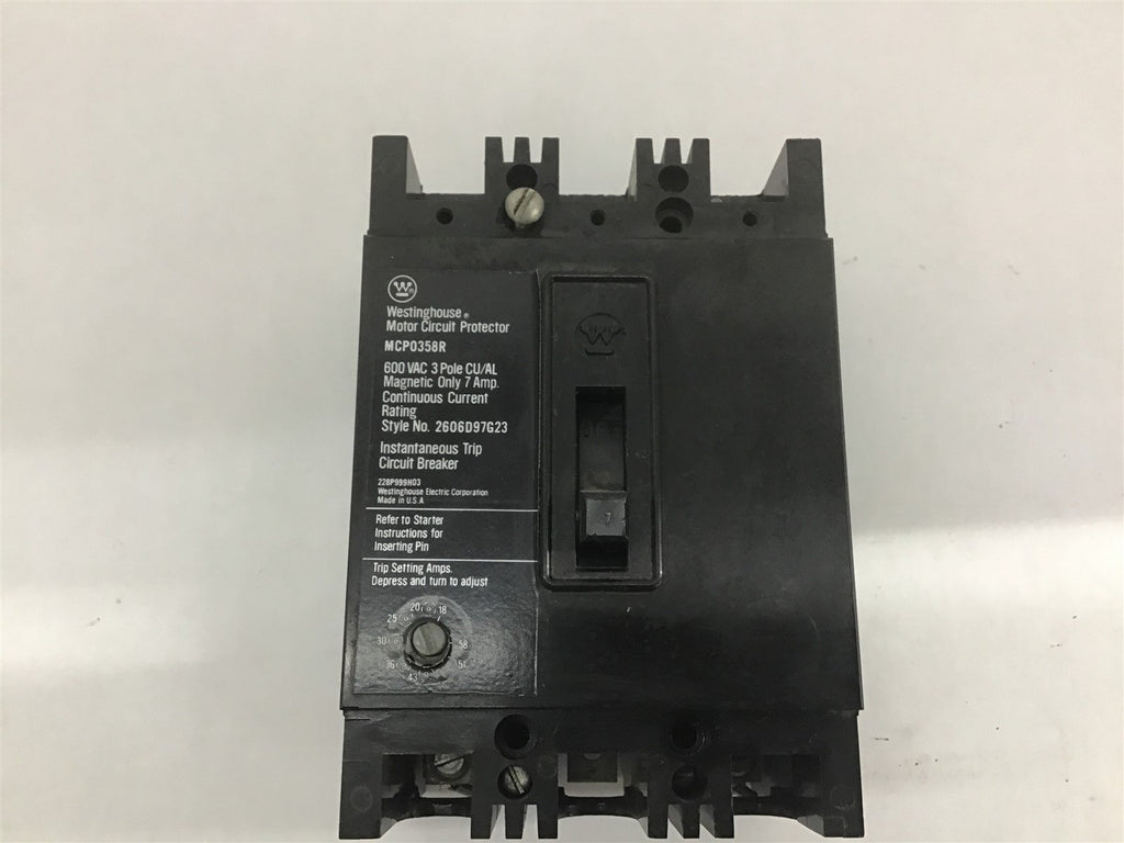 Westinghouse MCP0358RC Motor Protector 600Vac 3 Pole Circuit Breaker