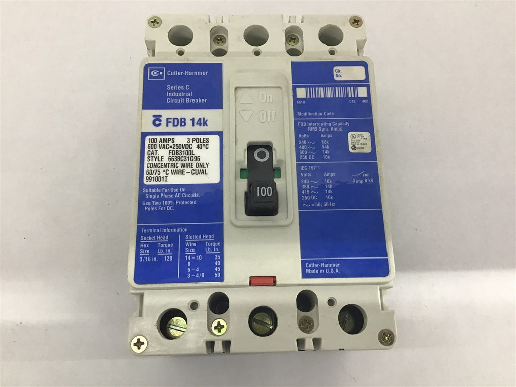 Cutler Hammer FDB3100L Industrial Circuit Breaker