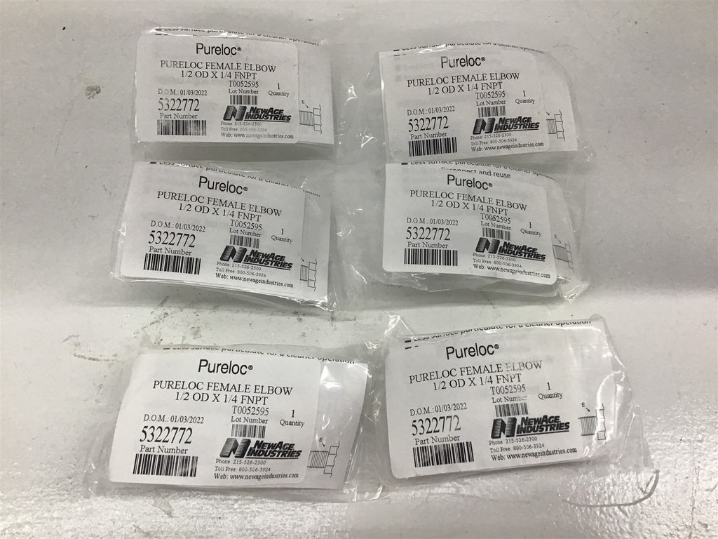 New Age Pureloc 5322772 Female Elbow 1/2 OD X 1/4 FNPT Lot Of 6