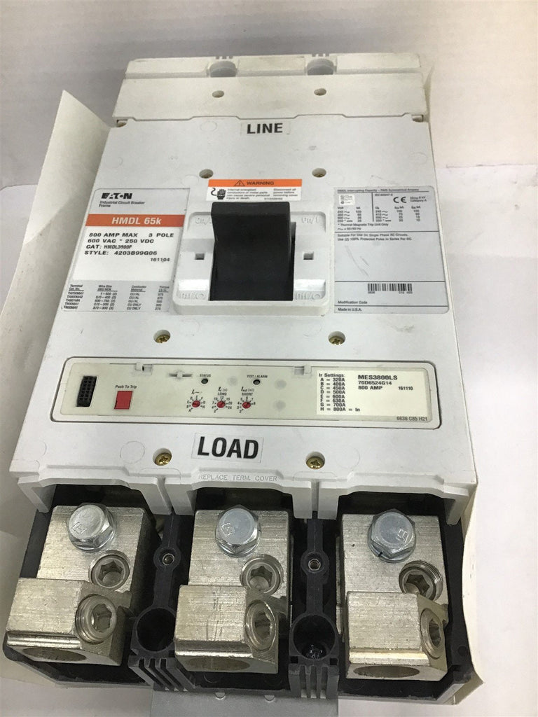 Eaton HMDL3800F 800A 600V HMDL 65k 3P Circuit Breaker