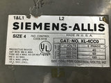 Siemens Allis XL-4CC0 Starter Size 4 460 V 100 HP 3 Phase 115 V 60 Hz Coil