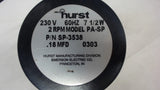 HURST GEARED SYNCHRONOUS MOTOR, PA-AP, SP-3538, 230V, 60HZ, 7-1/2W, 2RPM, .18MFD