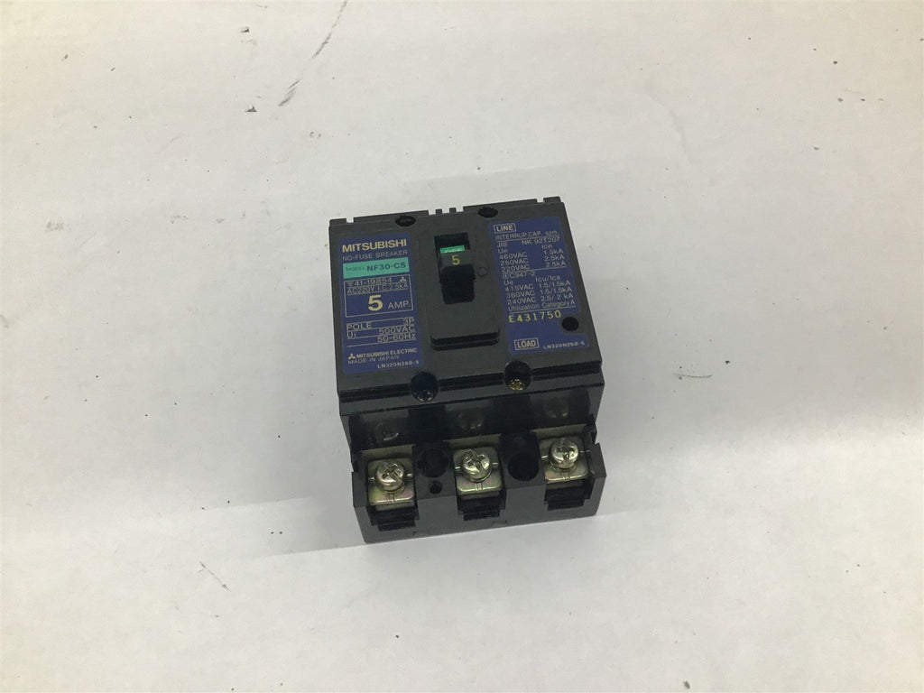 Mitsubishi NF30-CS No Fuse Breaker 5 Amp 3P 500VAC 50-60 Hz