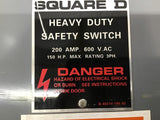 Square D H-364-N 27x16x6 600V 200 A 600 VAC Safety Switch