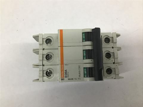 Merlin Gerin 60196 D20A 240 V Circuit Breaker 3 POle with Off Switch