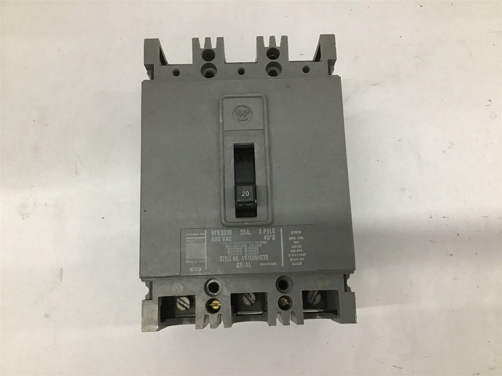 Westinghouse HFB3020 20A 3Pole 600VAC