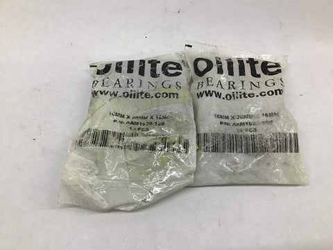 Oillite Bearings 16mmx20mmx16mm P/N: AAM1620-16B Lot Of 2