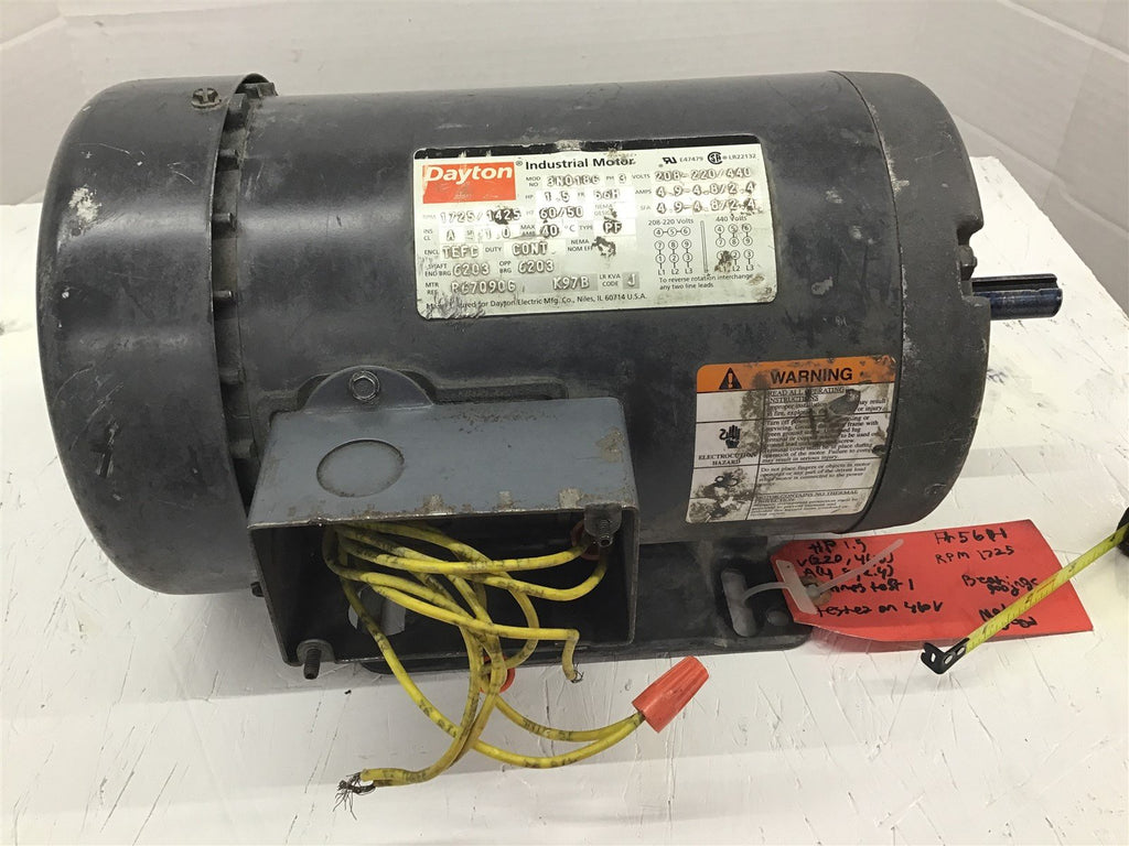 Dayton 3N0186 AC Motor 1.5 Hp 208-220/440 V 1800 Rpm 4P Fr 56H 3 Ph 60 Hz TEFC