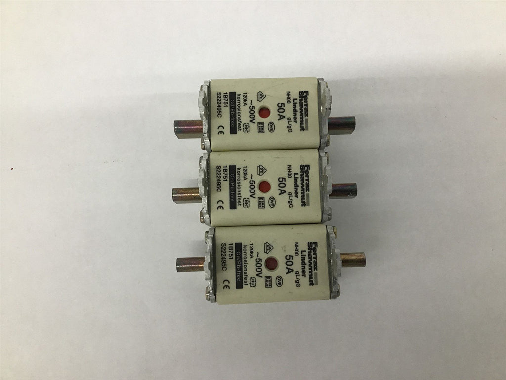 Ferraz Shawmut NH00 Fuse 50A 500V 120KA 1B751 SS222495C Lot OF 3