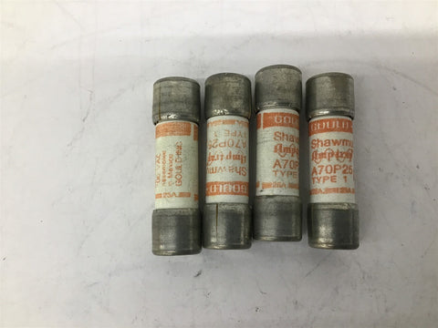 Gould Shawmut A70P25 25A 700V AC Type 1 150C Max Lot Of 4
