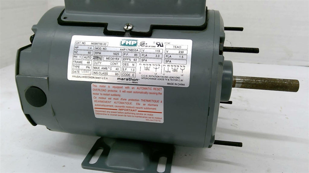 Marathon M099799 Motor 1/4HP 1625RPM 1PH 48FR 115/230V TEAO