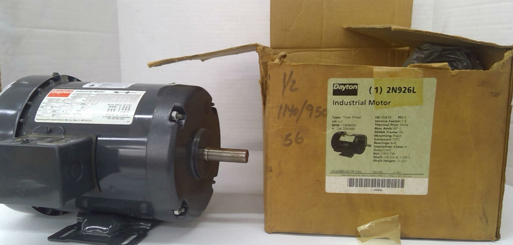 Dayton 2N926L 1/2HP AC Motor 208-220/460V 1200 Rpm 3PH 56 FR TEFC