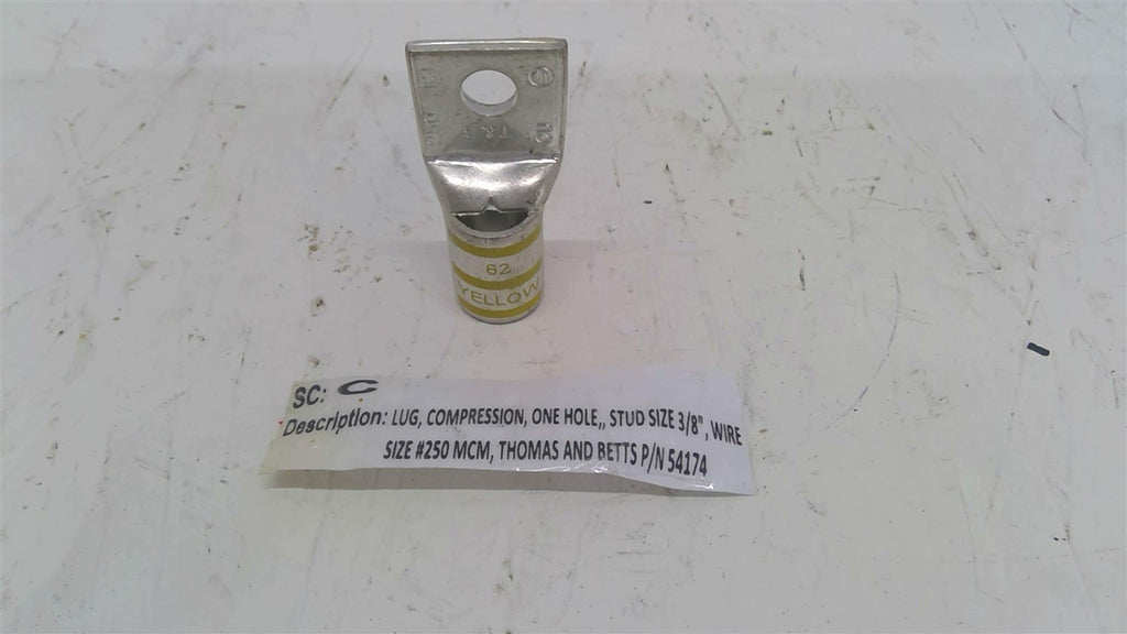 T&B 250 CU Yellow Compression Lug One Hole 3/8" Stud Size