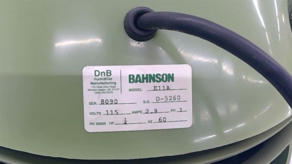 DnB Bahnson E11A Type E Self Contianed Humidifier 115V 2.9AMPS 1PH 1/4HP 60HZ