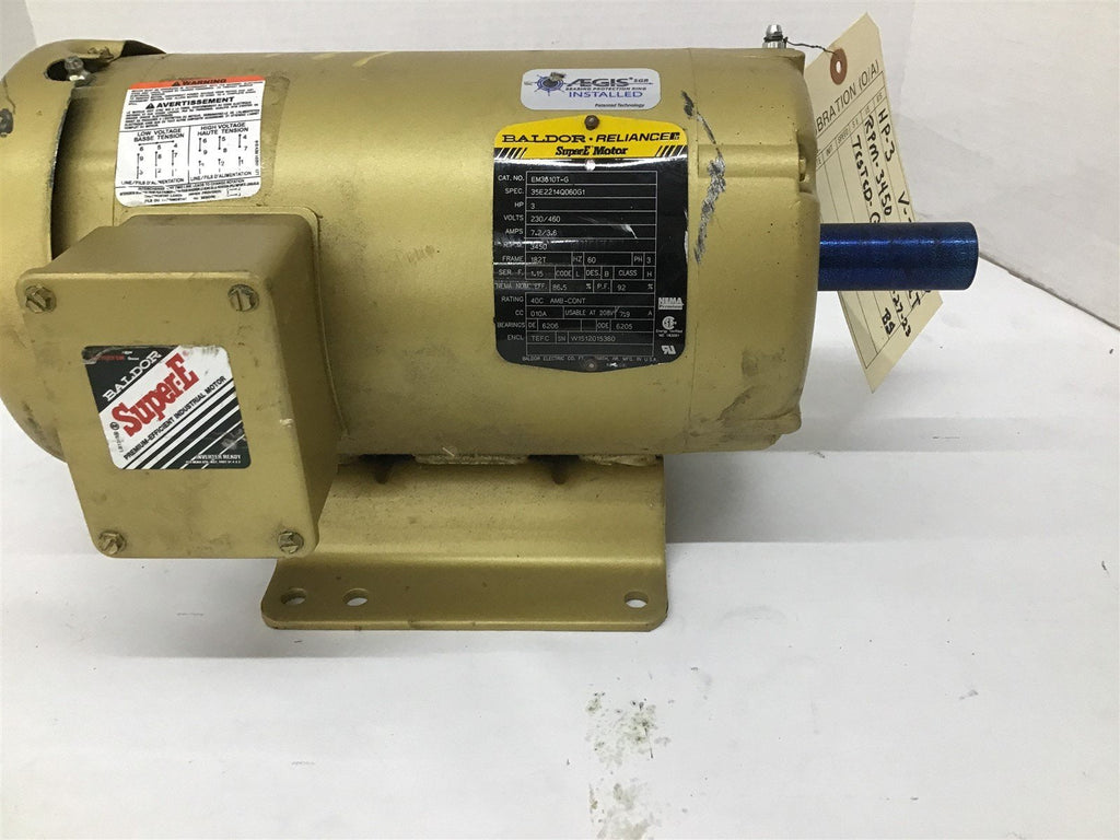 Baldor EM3610T-G 3HP AC Motor 230/460V 3600 Rpm 4P 182T 3PH 60HZ TEFC