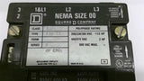 Square D 8536 SAG12 Nema Size 00 Starter 2 HP 460 Volts 120 V Coil