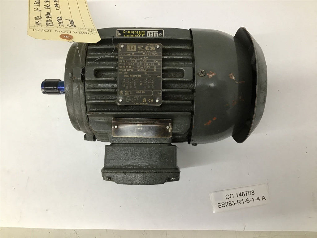 WEG 00136EP3ETD80 1-1/2HP 208-230/460V 3600 RPM 2P 80FR 3PH 60HZ TEFC AC Motor