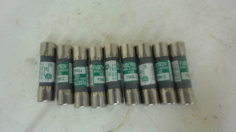 LOT OF 9 --- FUSETRON FNM-2 TIME DELAY FUSE, 2 AMPS, 250 VOLTS