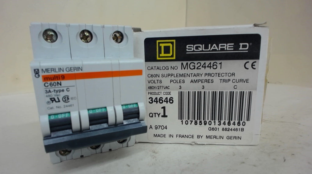 SQUARE D MG24461 SUPPLEMENTARY PROTECTOR, 480 Y/244 V AC, 3 P, 3 A, C TRIP CURVE