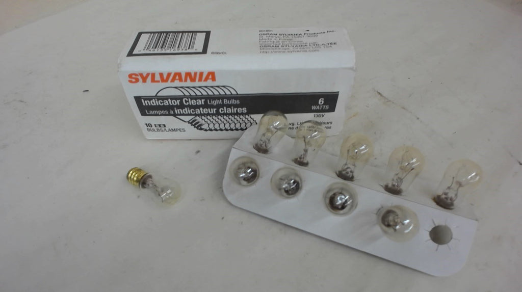 BOX OF 10 --- SYLVANIA 10 S6 INDICATOR CLEAR LIGHT BULBS, 6 WATTS, 130 V