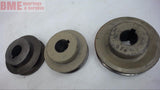 LOT OF 3-- 3/4" BORE SINGLE GROOVE ASSORTED PULLEYS