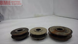 LOT OF 3-- 3/4" BORE SINGLE GROOVE ASSORTED PULLEYS
