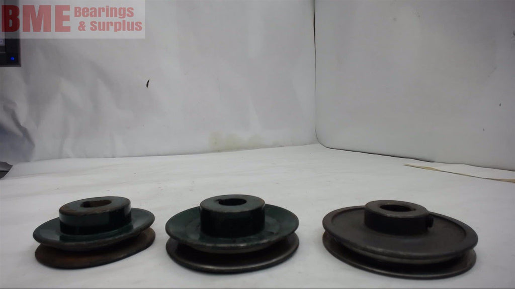 LOT OF 3 -- 3/4" BORE SINGLE GROOVE PULLEYS, VARIOUS BRANDS