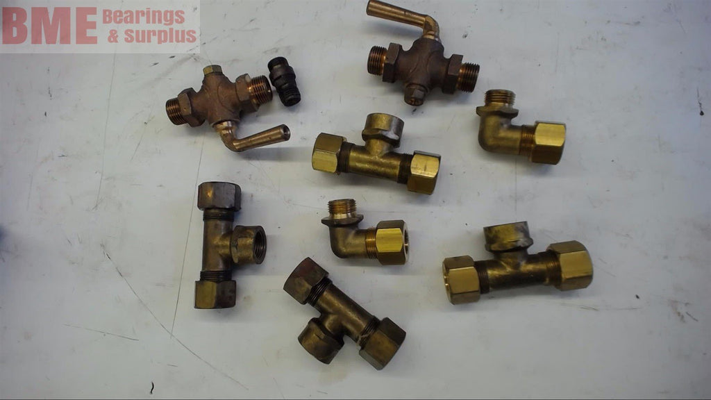 LOT OF 9 ASSORTED BRASS FITTINGS VARIOUS SIZES