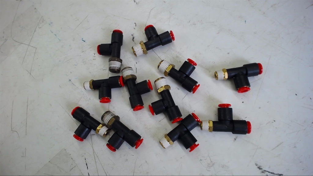 LOT OF 11 PCS TEES 6 EACH 1/4" X 1/4" X 1/4" MNPT, 5 EA 1/4" X 1/4" X 1/8" MNPT