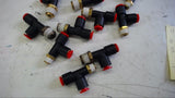LOT OF 11 PCS TEES 6 EACH 1/4" X 1/4" X 1/4" MNPT, 5 EA 1/4" X 1/4" X 1/8" MNPT