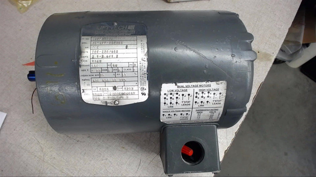 LIFT TECH 326709-36 1/2 HP CRANE / HOIST MOTOR 208-230/460 VOLTS, 1140 RPM, 6P,