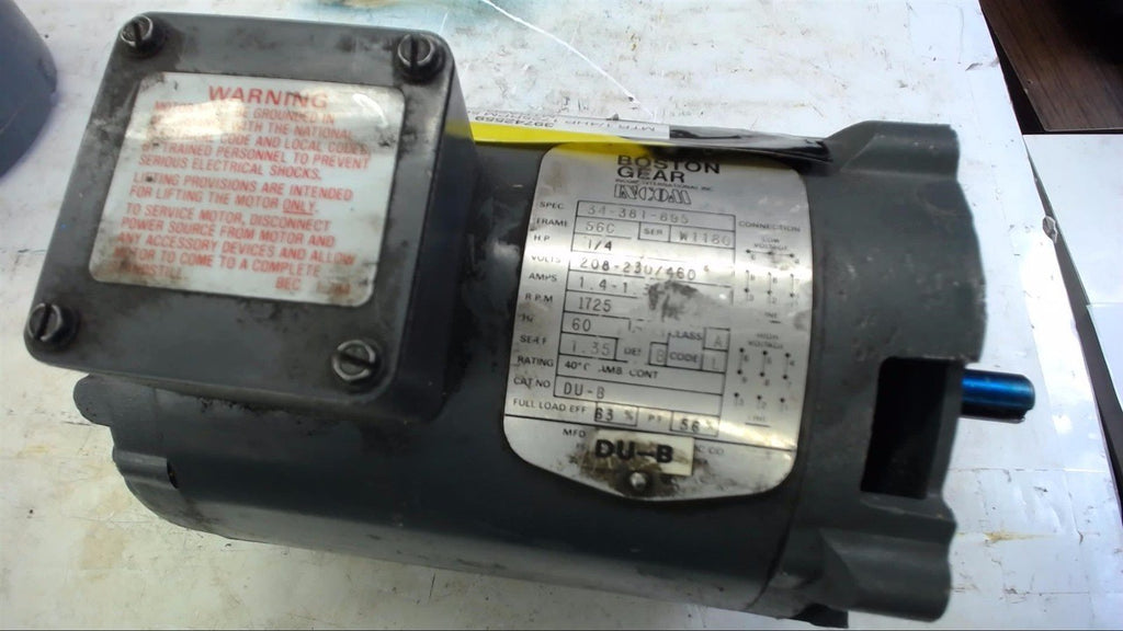 BALDOR BOSTON GEAR AC MOTOR 34-381-895 1/4 HP 208-230/460 V 1725 RPM 4P, 56C FR