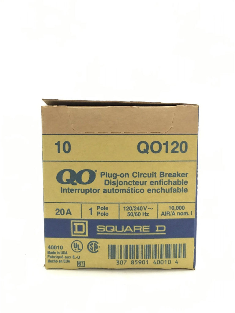 SQUARE D QO120 PLUG ON CIRCUIT BREAKER LOT OF 3 20AMP 1 POLE 120/240V 50/60HZ
