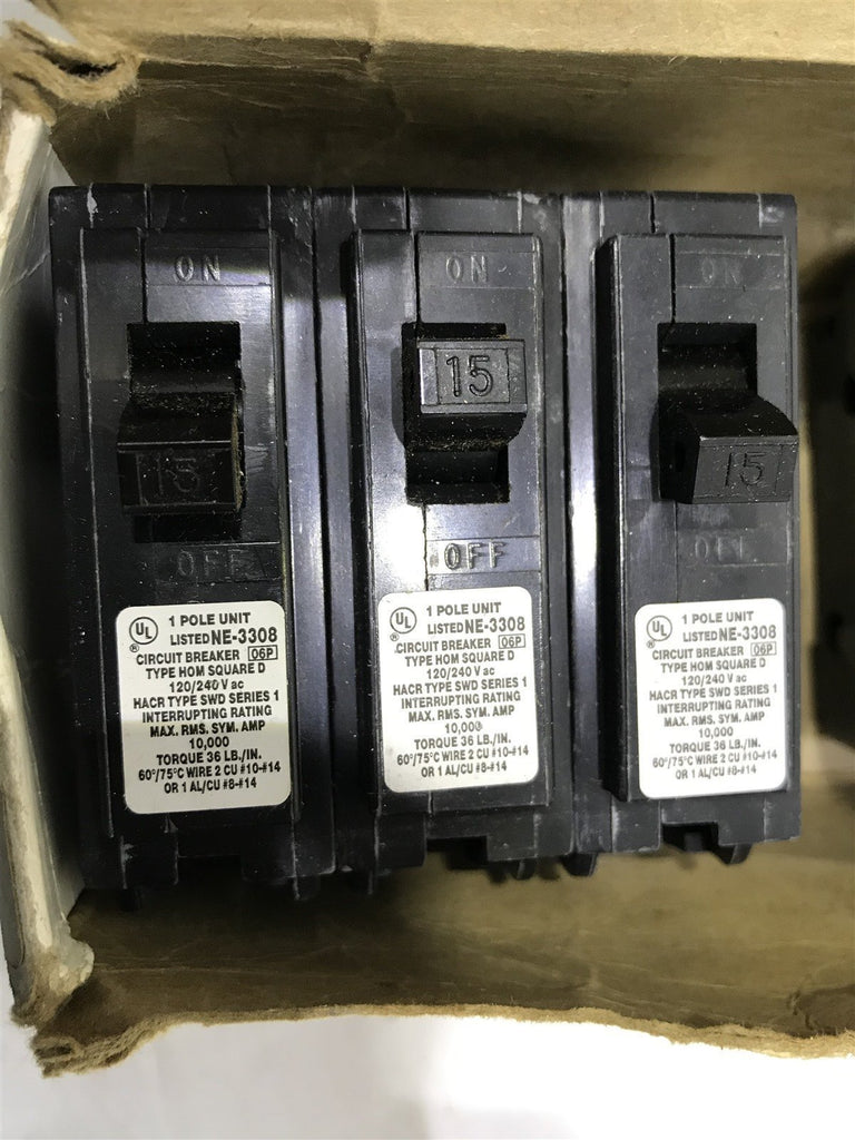 SQUARE D CIRCUIT BREAKER 120/240 VOLT 15 AMP 1 POLE LOT OF 3