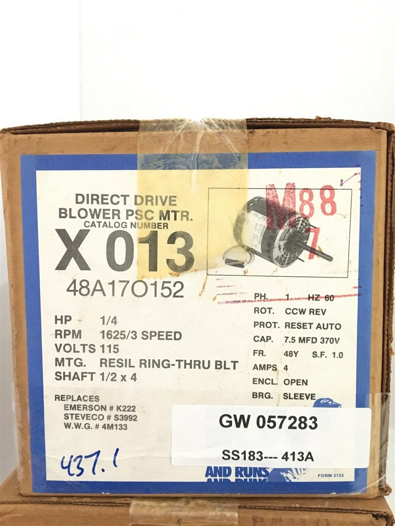 MARATHON X013/48A17O152 DIRECT DRIVE BLOWER 1/4HP 1625/3SPEED 115V
