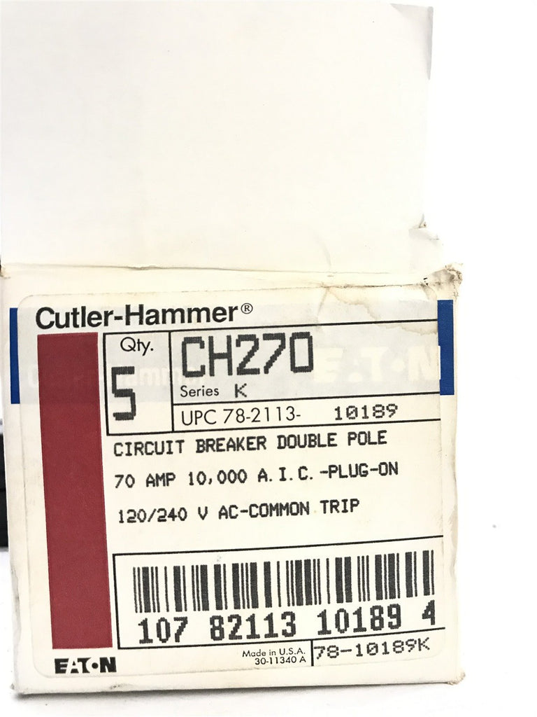 CUTLER HAMMER CH270 CIRCUIT BREAKER 70 AMP 2 POLE 120/240V