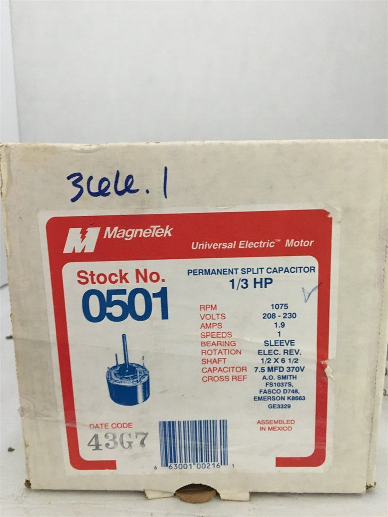 MAGNETEK 0501 ELECTRIC MOTOR 1/3HP 1075 RPM 208-230V